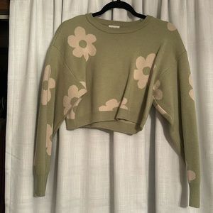 Green and white flower sweater